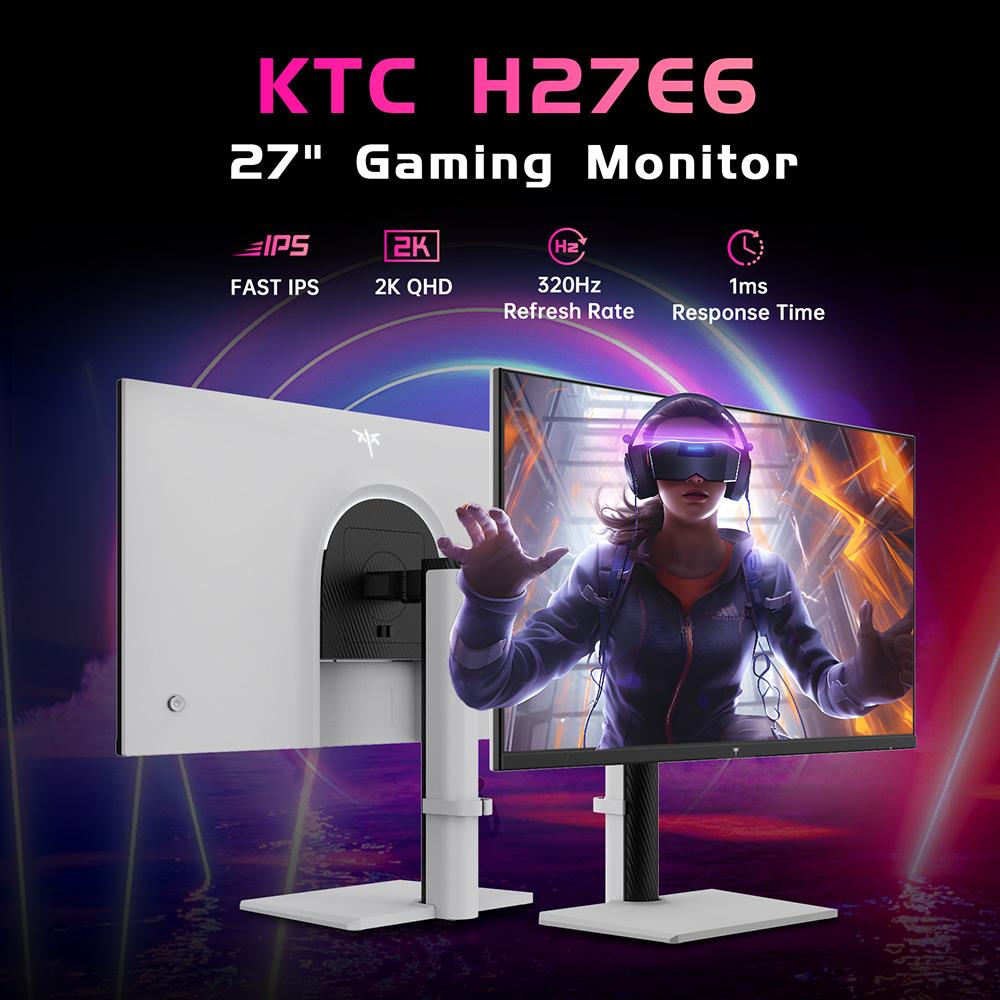KTC H27E6 27" 2K QHD Fast IPS Gaming-Monitor, 320Hz Bildwiederholfrequenz, 1ms Reaktionszeit, HDR 400, 144% sRGB, FreeSync & G-Sync kompatibel