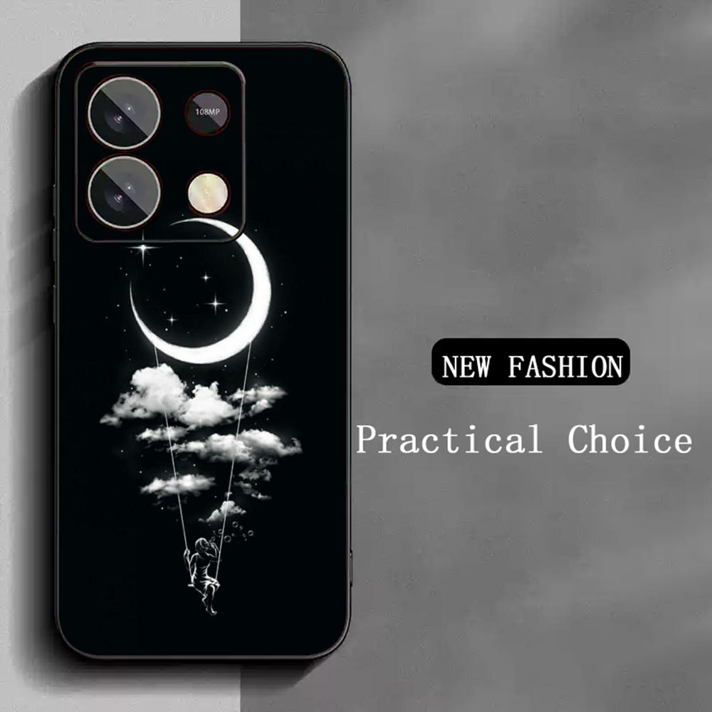 Moon Fashion art pattern design ins Phone Case For Redmi Note 14 13 12 11 Pro Plus S 5G 14C A3 Soft Black Phone Cover