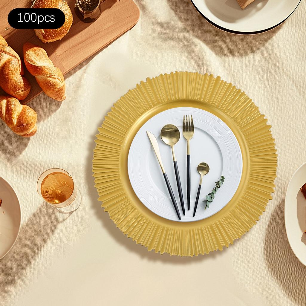 Elegant 100-Pack Gold Dessert Plates Set, Perfect for Parties & Events - 13 Inch Round Appetizer Traysfor Catering & Holidays