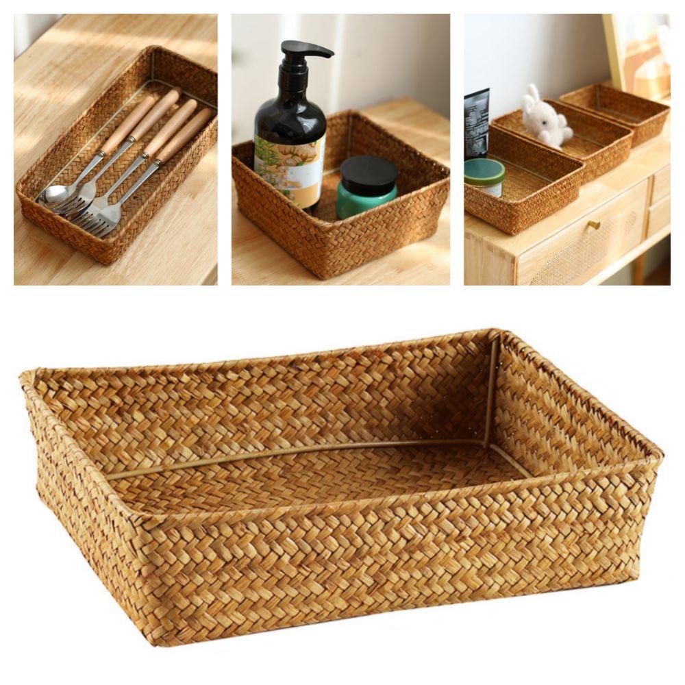 Woven Pattern Storage Basket Grass Vegetables Candy Snacks Display Basket Organizer Rectangle Organization Box Home Shop Hotel