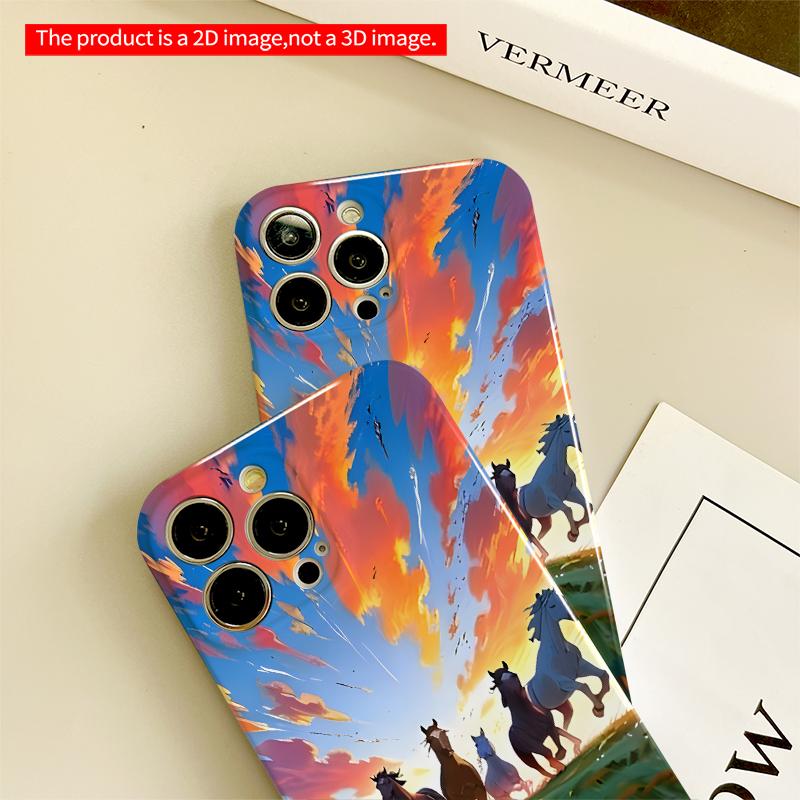 2DFlat Gallop Under Fireworks Sky All Inclusive Film Hard iPhone Case, Compatible with iPhone 18 Pro Max 17 16 15 14 13 12 11