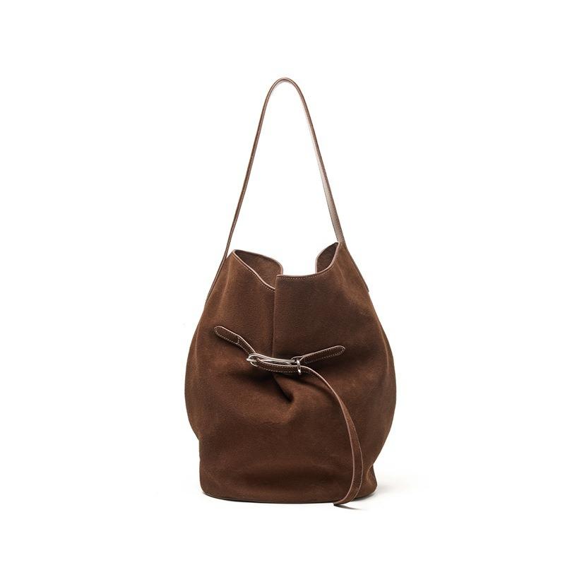 Bags niche tote fashion shoulder bag first layer cowhide large capacity high-end sense portable leather bucket bag