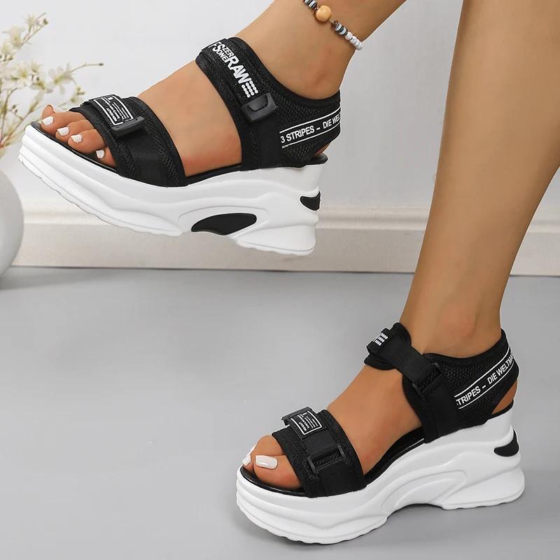 Fashion Chunky Platform Sports Sandals for Women Wedges Height Increasing Shoes Woman 2025 Summer Thick Bottom Hook Loop Sandalias Mujer