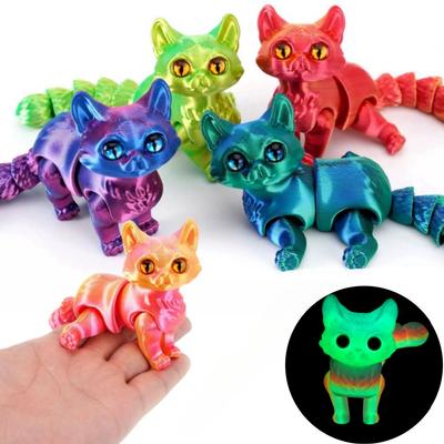 3D-gedruckte niedliche Katzen Fidget Spielzeug Schwanzgelenk beweglich Kawaii Kätzchen Zimmerdeko Auto Dekoration Schreibtischdekorationen Geschenke an Freunde