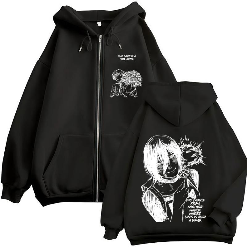 Anime Chainsaw Man Reze Denji Manga Zipper Hoodies Men's Clothing Fashion Long Sleeves Zip Up Hooded Sweatshirts Coats Jackets