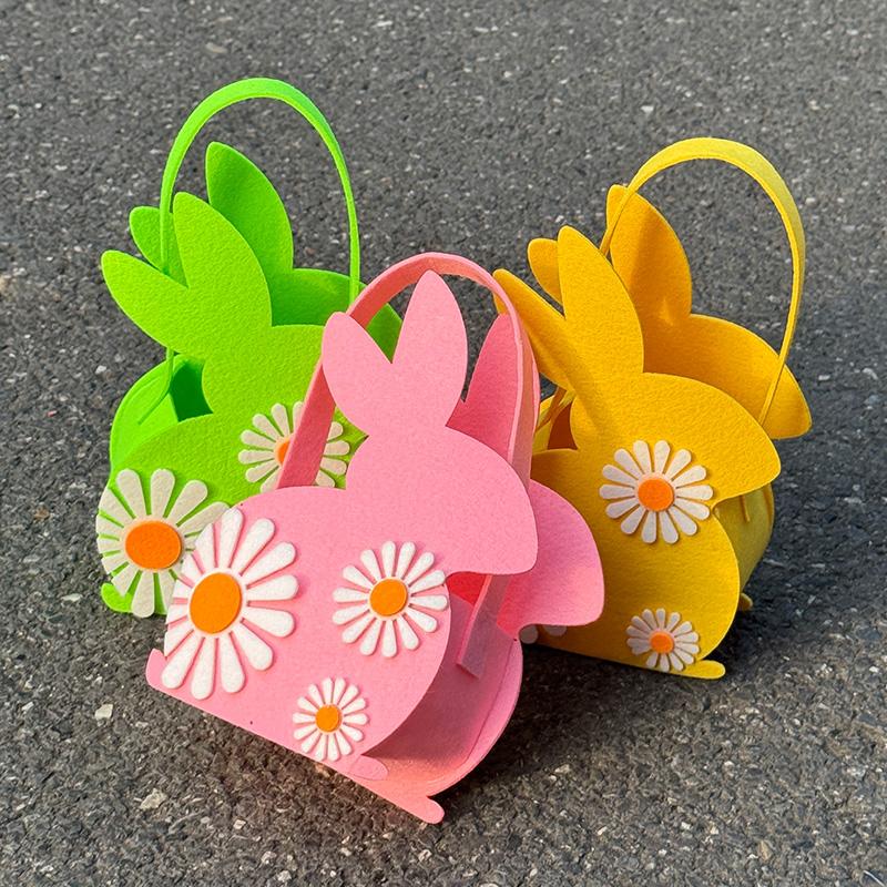 Easter Bunny Shaped Gift Bag Felt Egg Basket with Handle for Easter Decoration and Storage Kids Favors Candy Snacks Bag