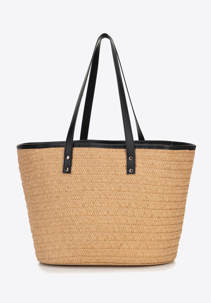 Wittchen Donna Cesto da Donna in Vimini ed Ecopelle, Beige e Nero, Beige e Nero, Paglia di Carta