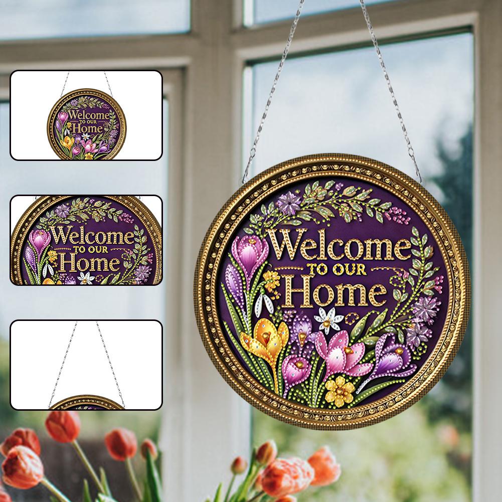 Spring Garden 5D DIY Diamond Painting Dots Pendant Diamond Painting Ornaments Diamond Painting Hanging Pendant for Wall Window