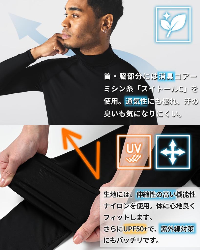 Astraia Avant Compression Long High Size Men's Wear, Sleeve, Neck, 3L, Black, AA29-00-3L