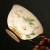 British Style Bone China Tea Cup and Saucer Set – Floral Ceramic Coffee Cup with Golden Rim and Spoon
