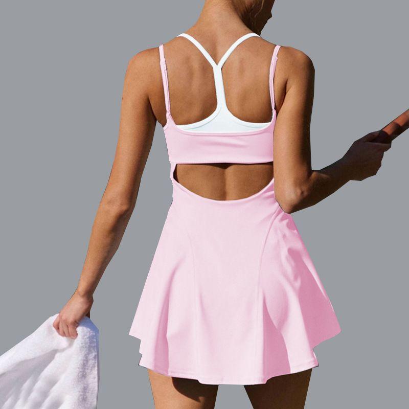 Yoga Dress Women's with Chest Pad Color Matching High Elastic Quick-Drying Back Shaping Safety Sports Running Fitness Tennis Skirt