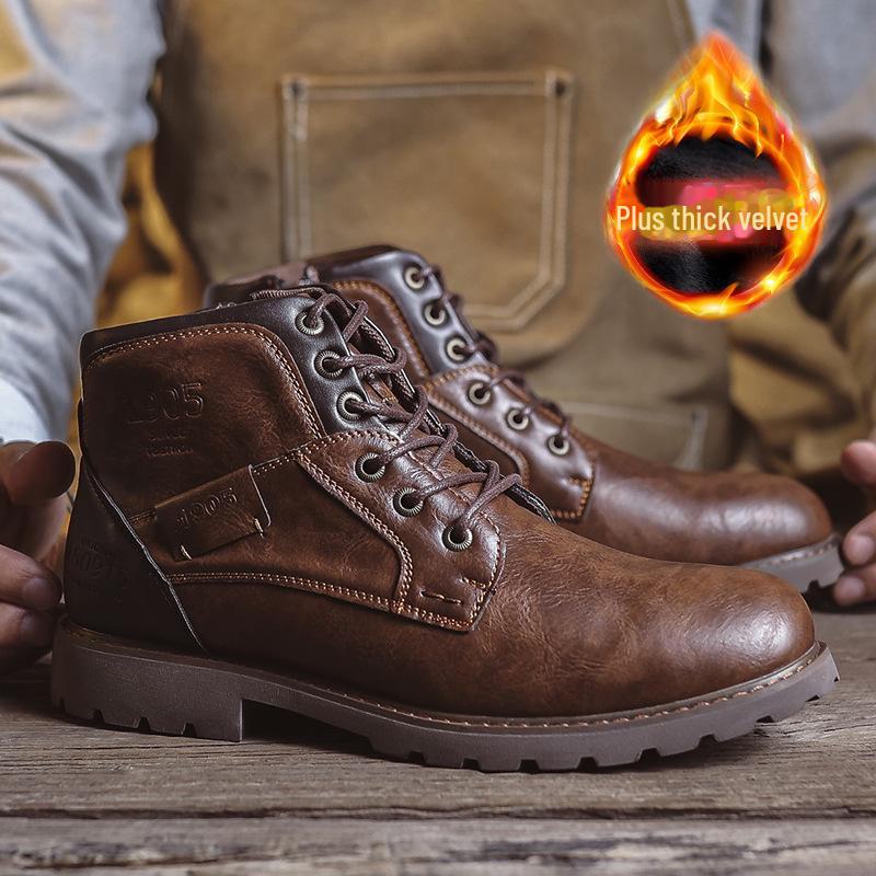 Herren-High-Top-Lederstiefel für Herbst/Winter – US-Größe, trendige mittelhohe Martin-Arbeitsstiefel im britischen Stil