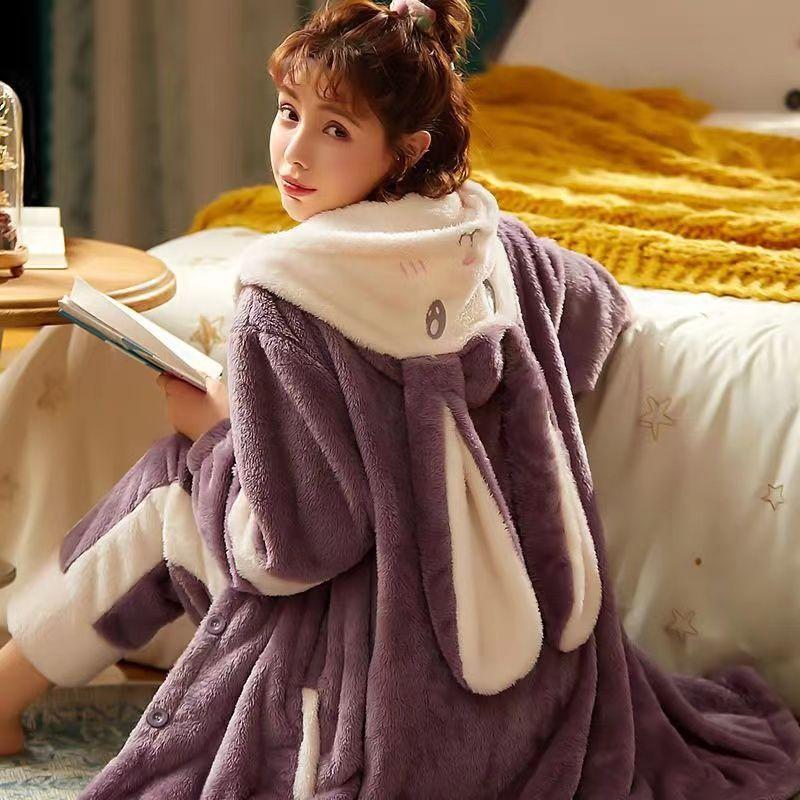 Piżama damska jesień/zima flanelowa polarowa gruba koszula nocna długa śliczna koralowa polarowa odzież domowa może być noszona na zewnątrz wygodna