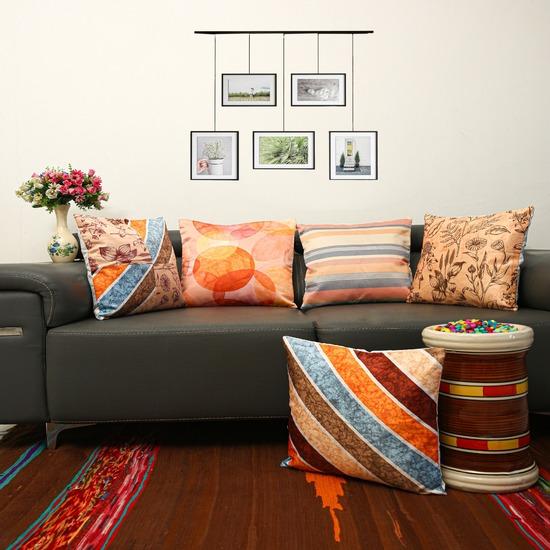 Modern Abstract & Striped Decorative Pillow Collection Of 5 Pc