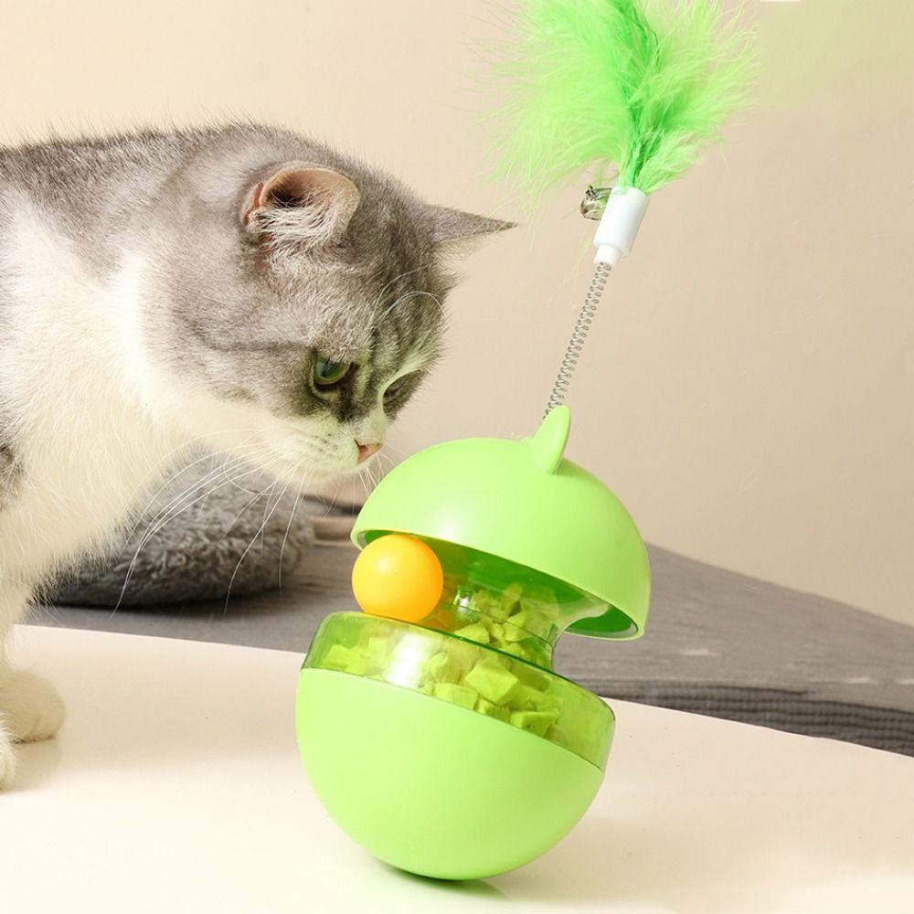 

Зеленый шарик для еды для кошек, протекающий через пластиковую палочку для дразнилки кошек, аксессуары для кошек, дозатор корма для домашних животных, Self Happy Style B