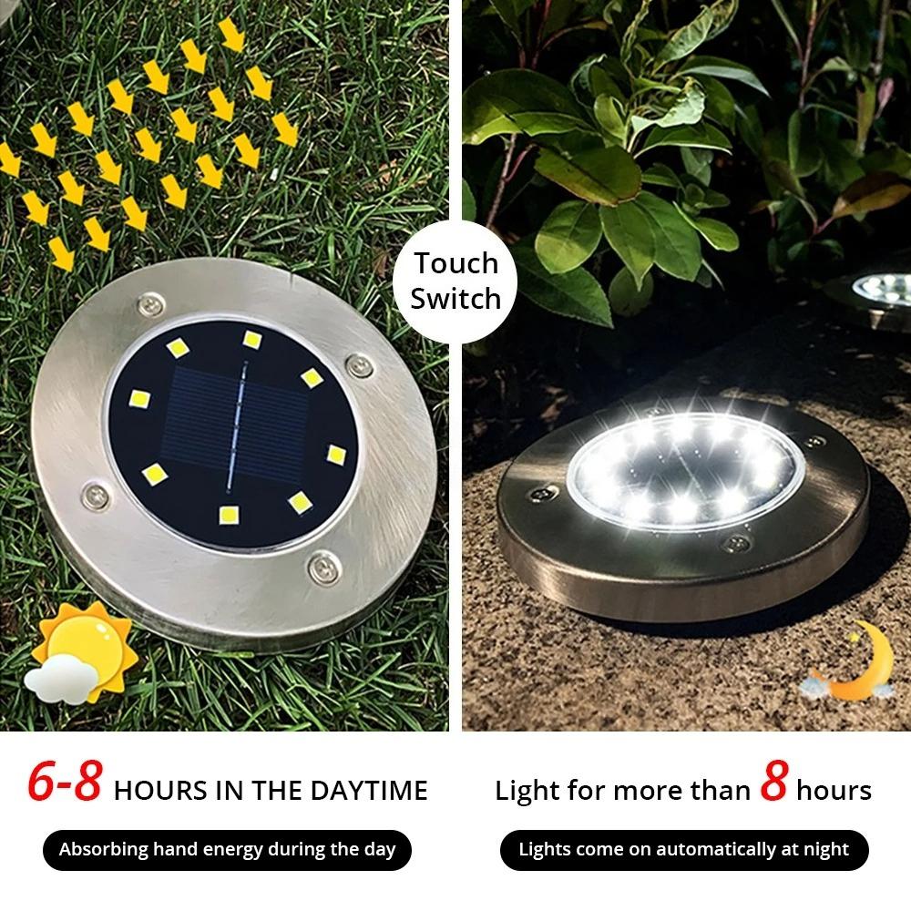 Solar Powered LED Underground Lights Outdoor Waterproof Circular Embedded Garden Lawn Lights Courtyard Lighting Street Lights
