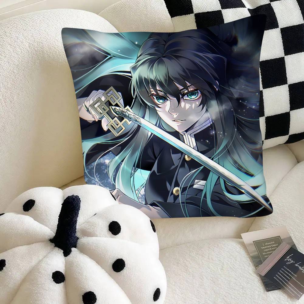 Anime Demon Slayer Muichiro Tokito Pillow Case Fashion Square Pillowcase Bedroom Sofa Room Ins Decoration Leisure