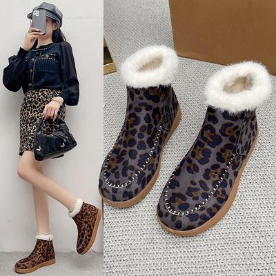 Mao Mao Schneestiefel Damen Übergröße Winter Neu Vielseitig Leopardenmuster Dicke Sohle Aufgeplüschte Verdickte Warme Baumwollstiefel