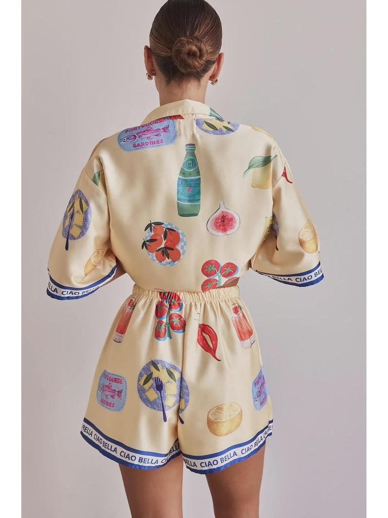 25th Anniversary Summer Cartoon Lapel Cardigan & Shorts Set