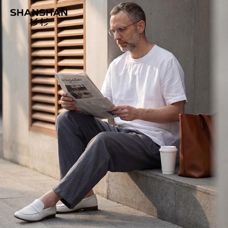 SHANSHAN Men's 100% Linen Breathable Short Sleeve T-Shirt & Shorts Set