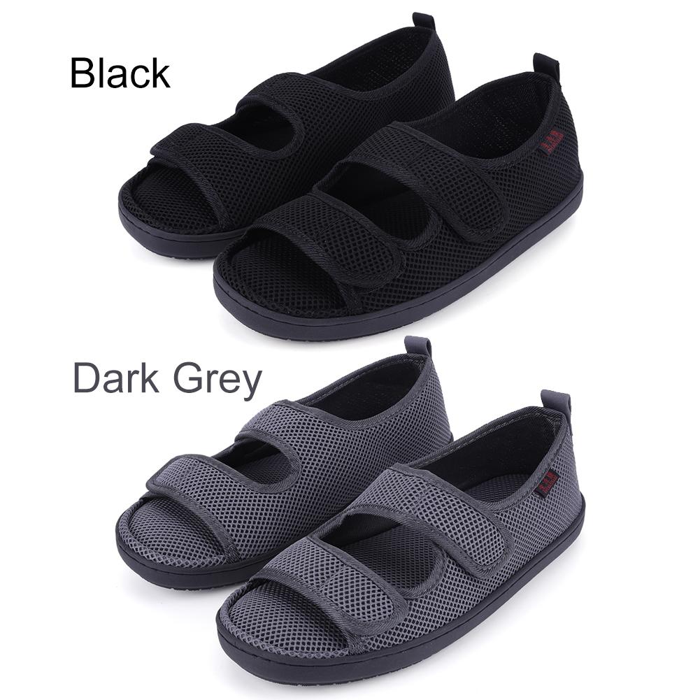 סנדלים לחולי סוכרת נגד החלקה לרגליים רחבות נעליים נפוחות עם סגירת סקוטש מתכווננת נעלי הליכה נוחות לקשישים