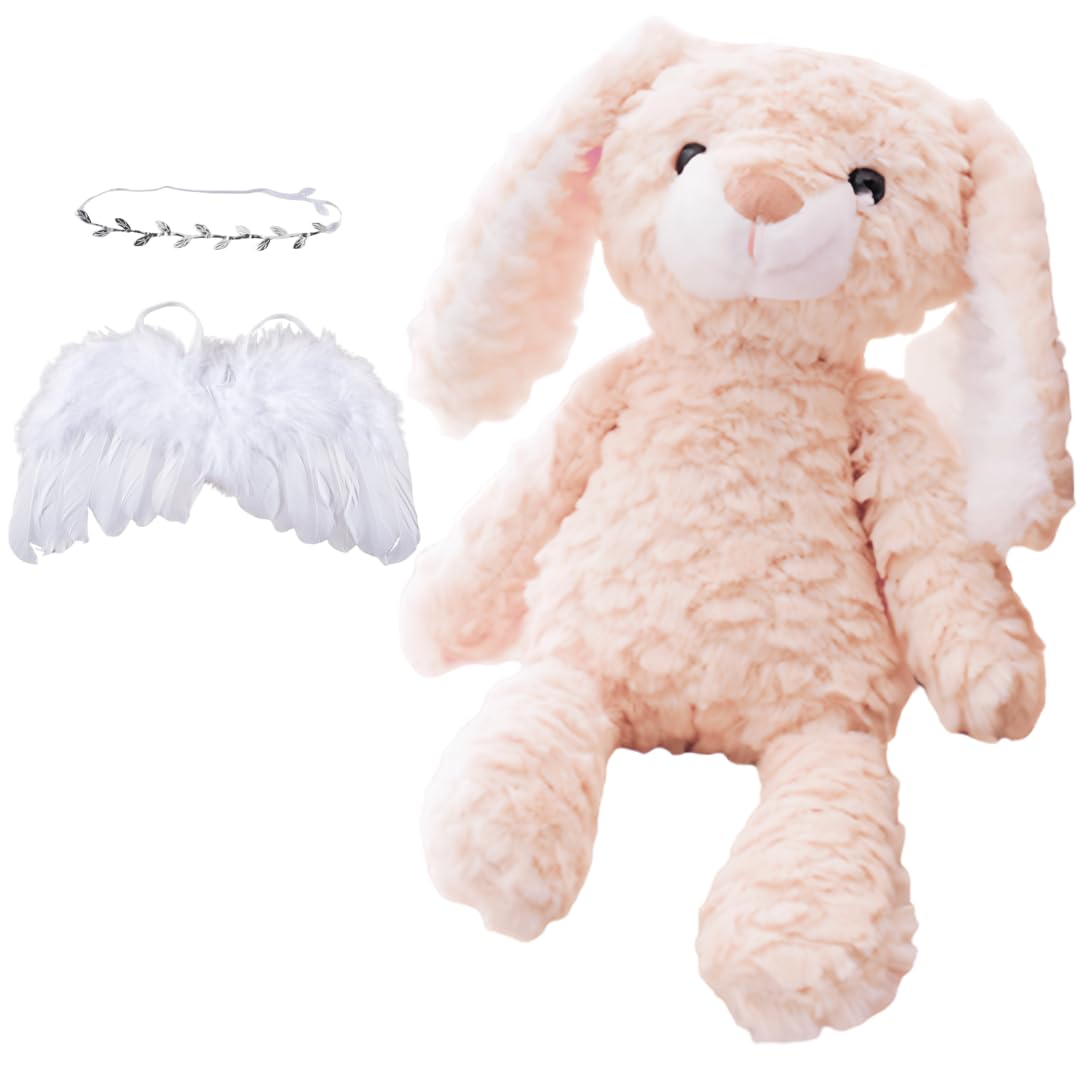 

[MIHI] Gift Set: Plush Toy, Angel Hairband, and Angel Wings Set for Baby Photography, Half Birthday, and Birthday (Rabbit Pink)