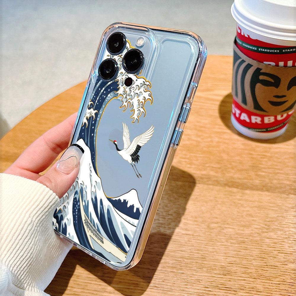 Crane Flying Over Great Wave Transparent Soft TPU Phone Case for Xiaomi Redmi Note 15 14 13 12 11 10 9 Pro Plus 4G 5G Soft Cover