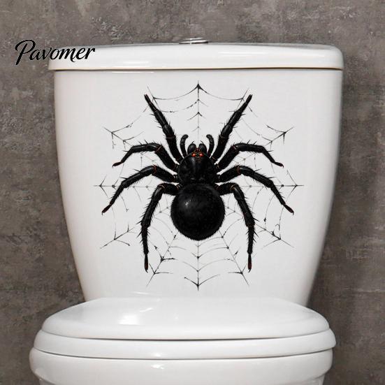 Realistic Spider Pattern Decor Halloween Toilet Cover Sticker, Scary Black Tank Festival Atmosphere Wall Sticker Lid Decal, Self-Adhesive Bathroom for