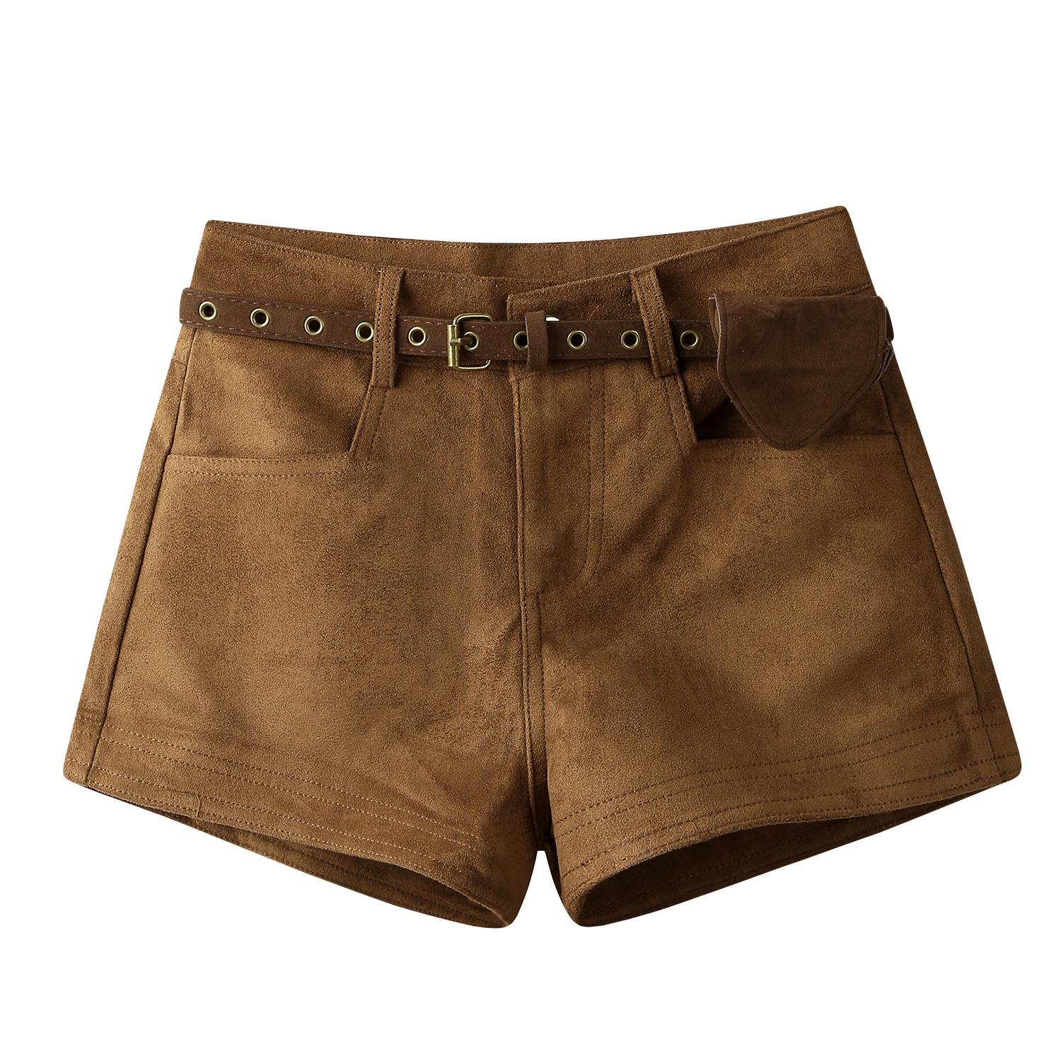 

Plus Size Korean Style Coffee Suede Plush Boot Shorts: Retro A-Line, Anti-Exposure, Hip-Hugging, Perfect for Spring & Autumn S