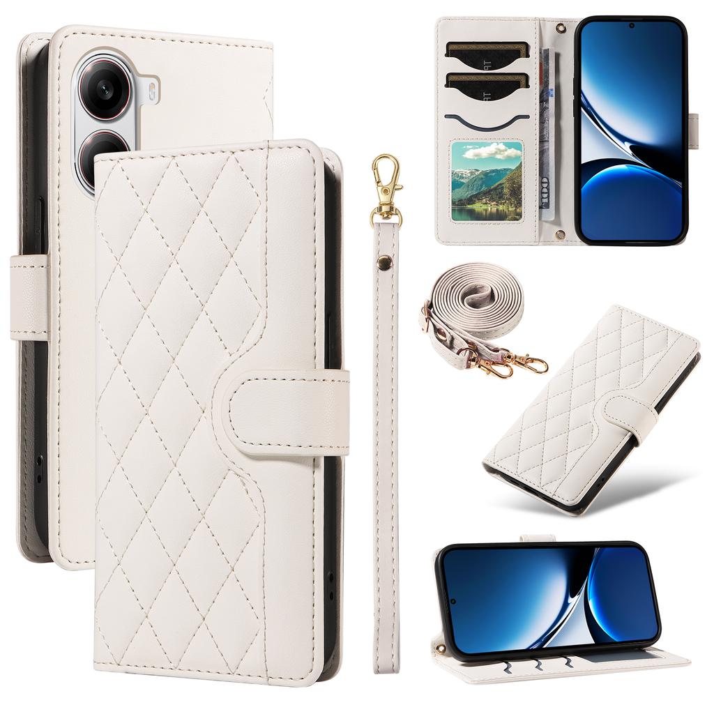 For Xiaomi Redmi Turbo 4 5G/Poco X7 Pro 5G Wallet Case Rhombus Leather Phone Cover with Strap