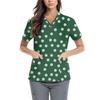 Women's Cute Printed Work Clothes V-neck Double Layer Pockets Basic Short Sleeve Top Pullover Valentines
