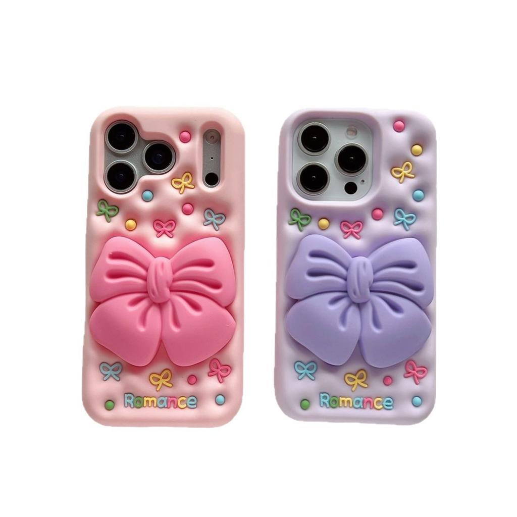 3D Large Bow Pink/Purple Case for iPhone 13-15, 17 Pro