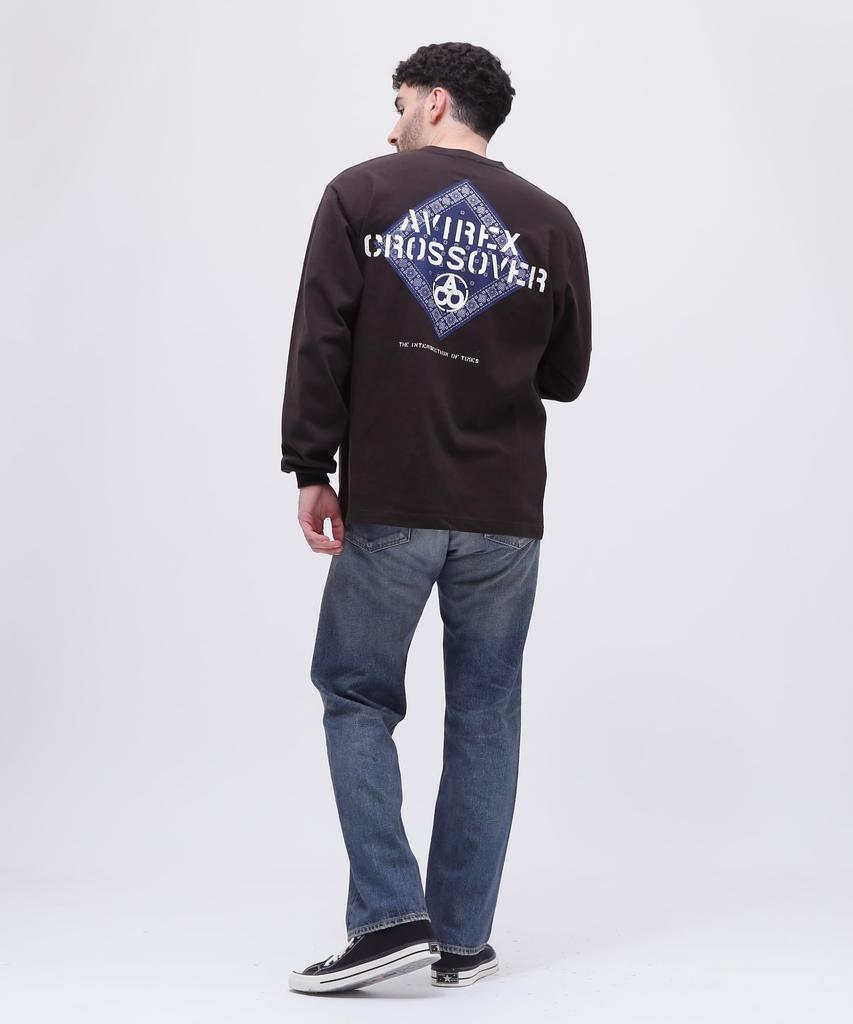 Avirex CROSSOVER BANDANA PATCH LONGSLEEVE Size T-SHIRT, Men's, M, 010, Black, 783-4230023