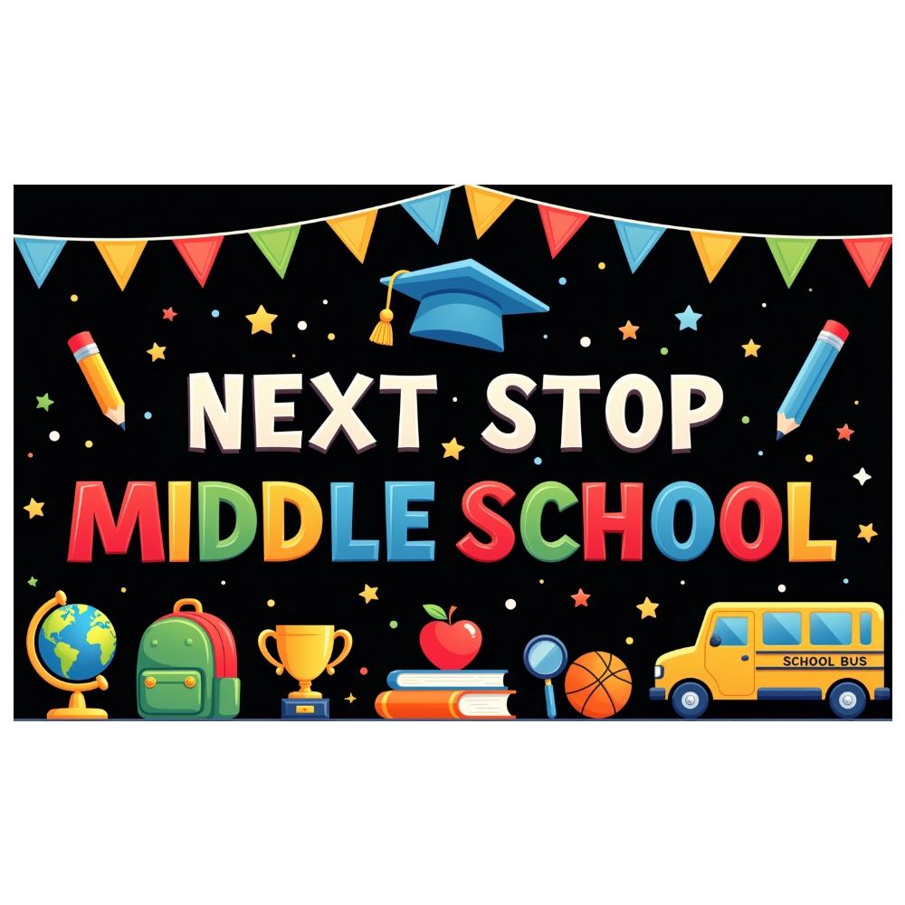 Back To School Banner Educational Elements School Celebration Background Next Stop Display Star Decorations Graduation Backdrop