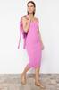 Women's Style Dress Pink Fitted Midi Knitwear Cardigan Dress Set