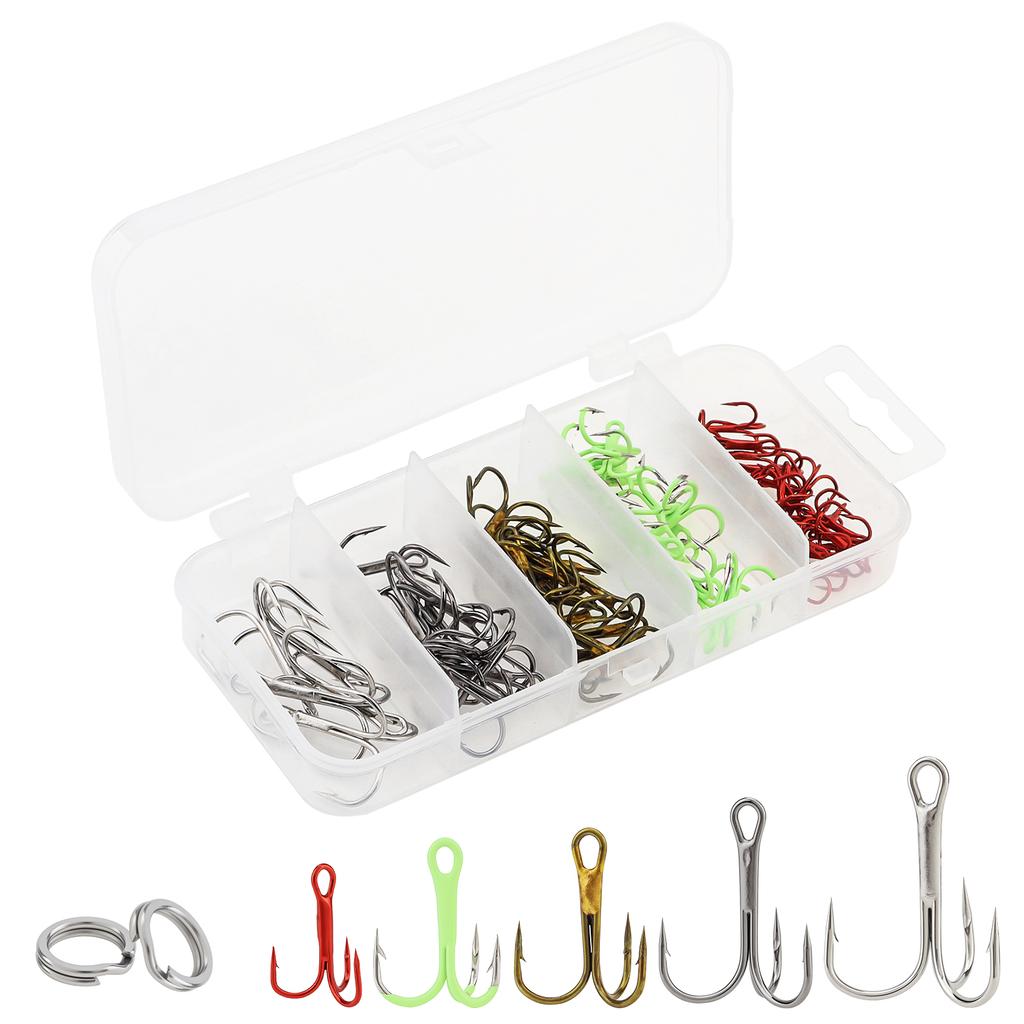 165pcs High Carbon Steel Barbed Treble Hooks Connector Circle Set Assorted Sizes 2#-10# with Storage Box