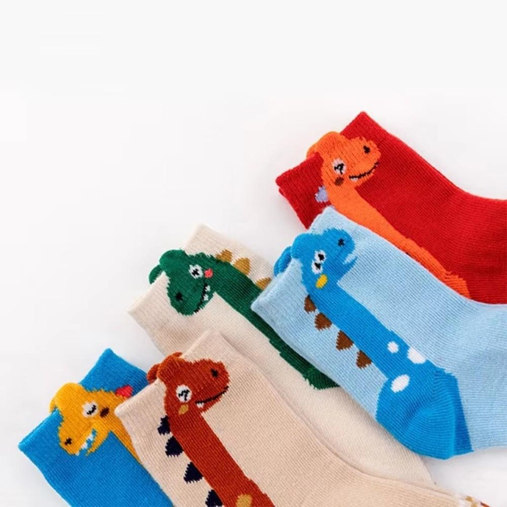 Cotton Blend Kids Socks 5 Pairs Pack Dinosaur Socks Colorful Children Sports Socks For Boys
