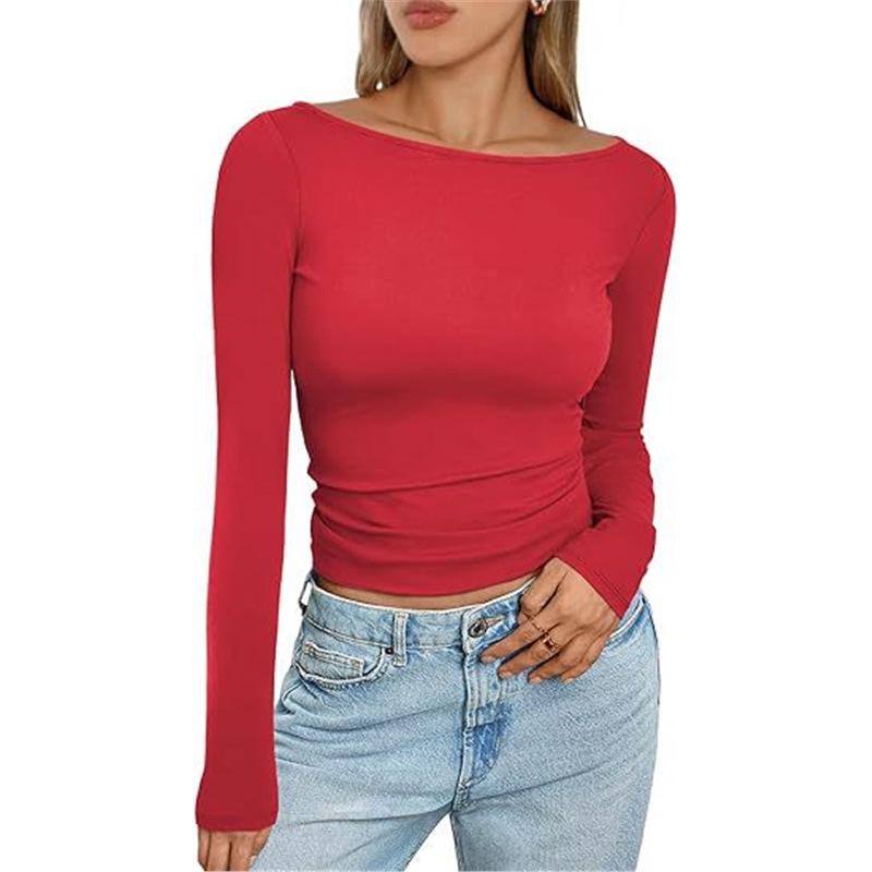 

2024 Autumn/Winter Women s Off-the-Shoulder Long Sleeve Y2K Slim Fit Top Medium красный