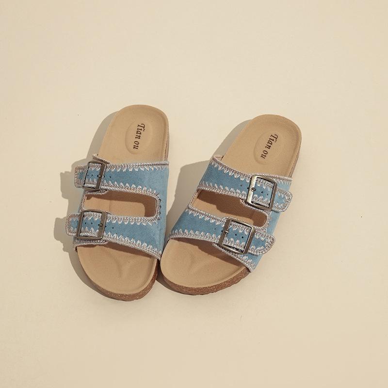

Шлепанцы с горячим воздухом женские летние новые ретро уличные сандалии пляжные сандалии женские универсальные полушлепанцы 40 светло-синий
