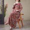 DIMANAF 2025 Damen Übergröße Frühling Sommer Langes Kleid Vintage Kleid Leinen Blumen Lockerer Stil Damen Maxikleid