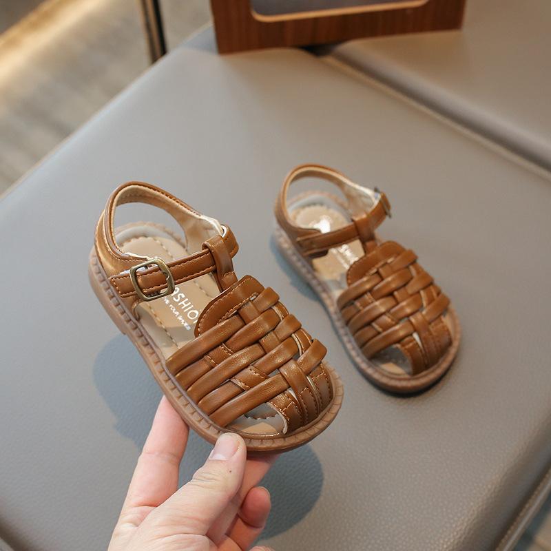 New style sandals for girls, woven casual baby shoes, children's comfortable beach shoes, breathable sandals