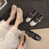 Single Shoes Women's Gentle Evening Flat Bottom Word French New Silver 2025 Spring and Autumn Belt with Skirt Mary Jane Shoes