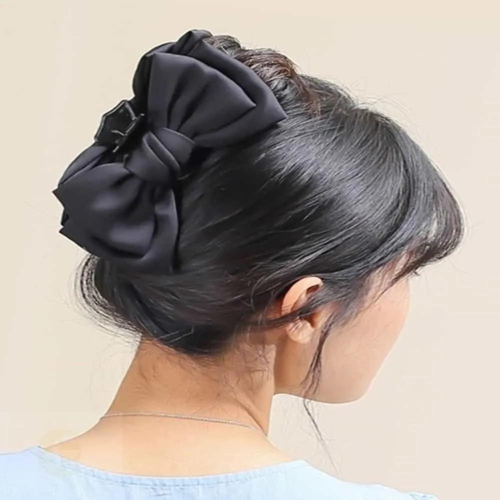 MOONH Hair Fixing Pin Claw Clip Goddess Hairstyle Silk Large Ribbon Black Claw Clip