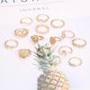 15-Piece Retro Gold Coin & Cross Pattern Ring Set with Love and Fatima Palm Designs