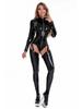 Wet Look Pvc Catsuit Long Sleeve Shiny Pu Leather Zipper Open Crotch Bodysuit Tights Suspender Body Belt Garter Teddies Leotard