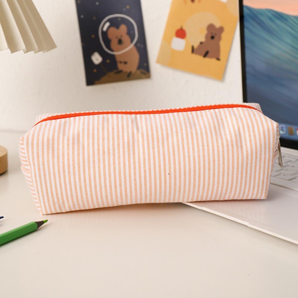 Stripe Design Pen Bag Seersucker Pen Pouch Simple Stationery Organizer  Back to School