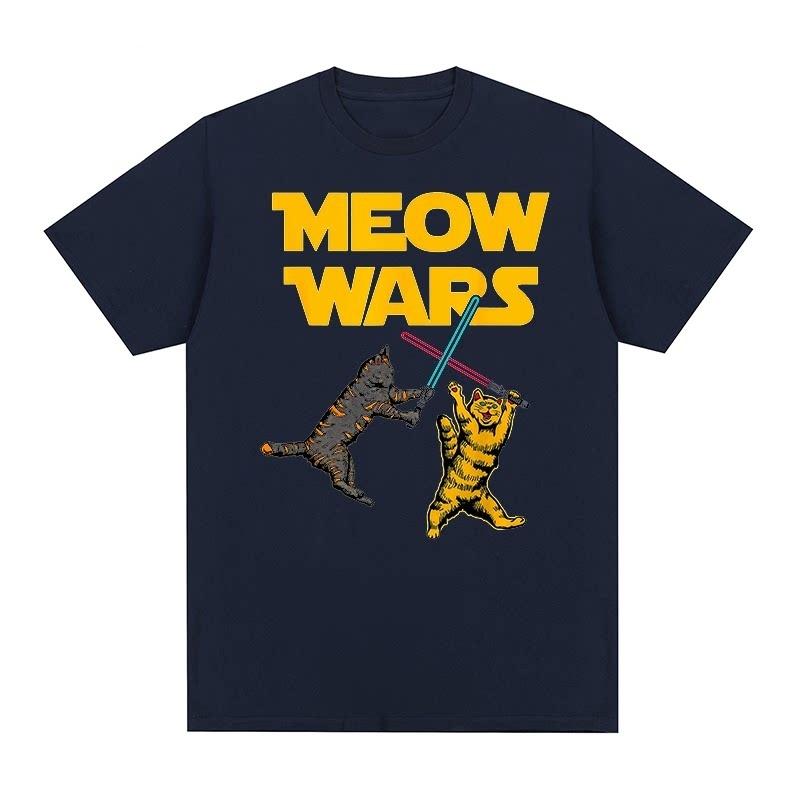 Funny Cats Duel With Colorful Laser Swords Print Tshirt Unisex White Cotton O Neck Casual Short Sleeve Graphic Tee