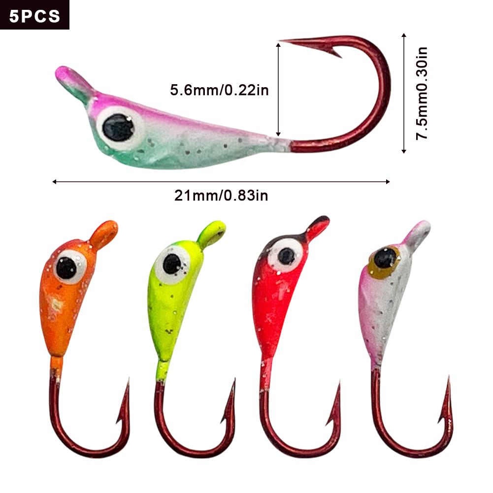 5PCS/Bag Lure Mini Ice Fishing Jigs Sharp Hook Tip with Strong Penetration Glow-in-the-Dark Jighead Hook Lure Fishing Tackle