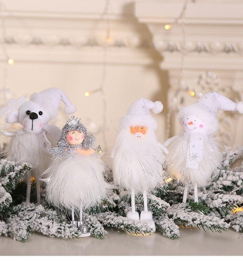 Party Decoration Christmas New Silver Silk Plush Standing Doll Window Snowman Decoration Gift