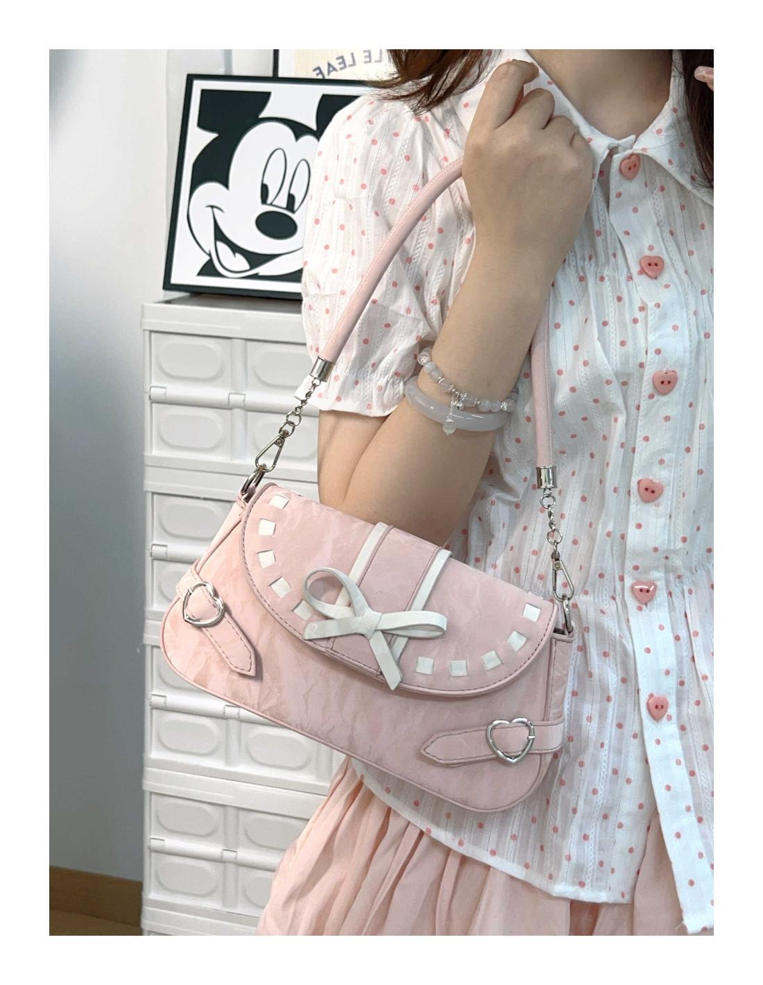 

JIAERDI Sweet Bow Pink Underarm Bag Women Hot Girls Leather Shoulder Crossbody Bag Female Fairycore Aesthetic Y2k Handbag New розовый
